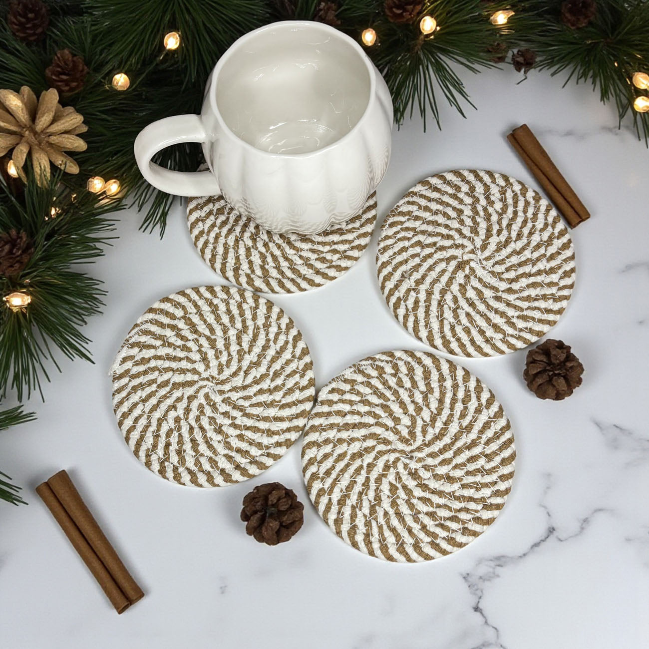 Modern braided rope coasters fall colors gift set neutral
Contemporary braided coasters autumn gift bundle neutral decor